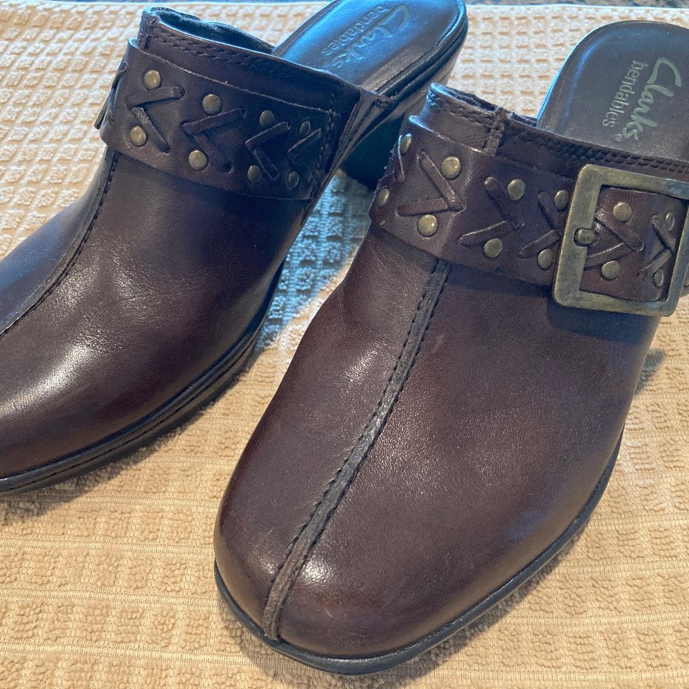Clarks Brown Leather Mules, 7M
